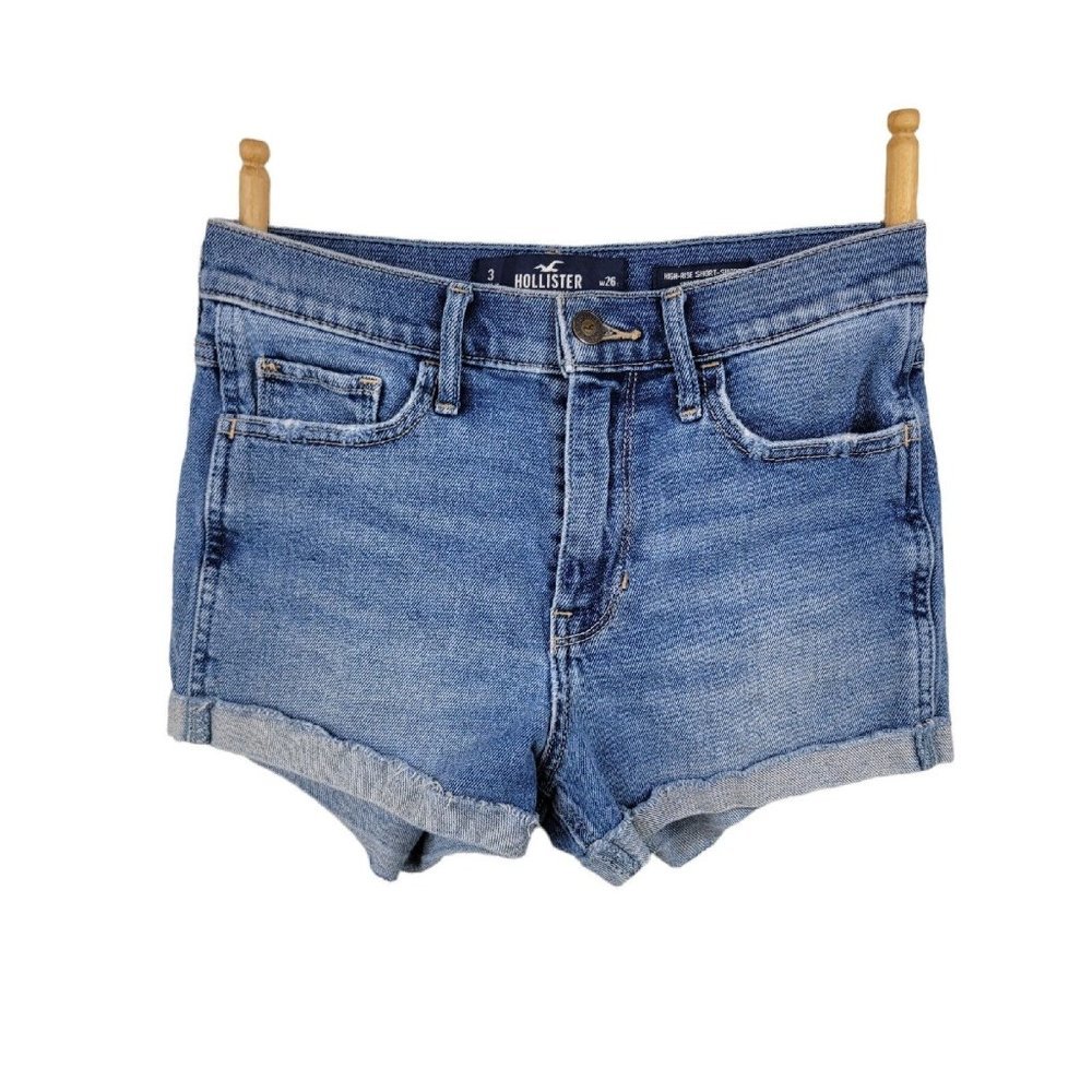 Hollister Denim High Rise Short Shorts Size 3 26" jeans Distressed rolled hem